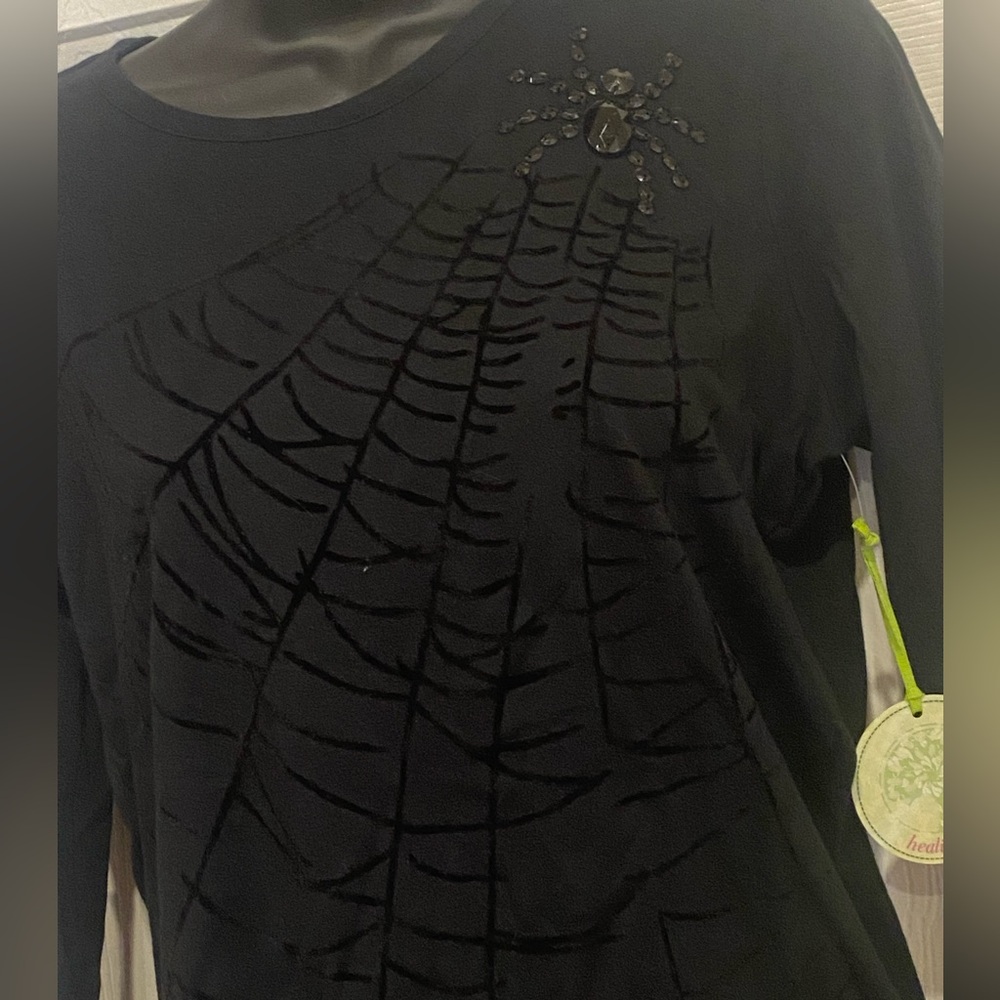 Healing Hands Long Sleeve Halloween Melissa Top with a Crystal Spider Design.
